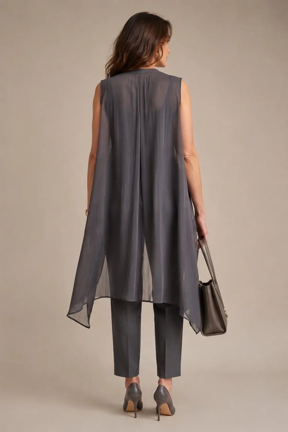 Sleeveless Formal Pant Suit with Flowing Overlay