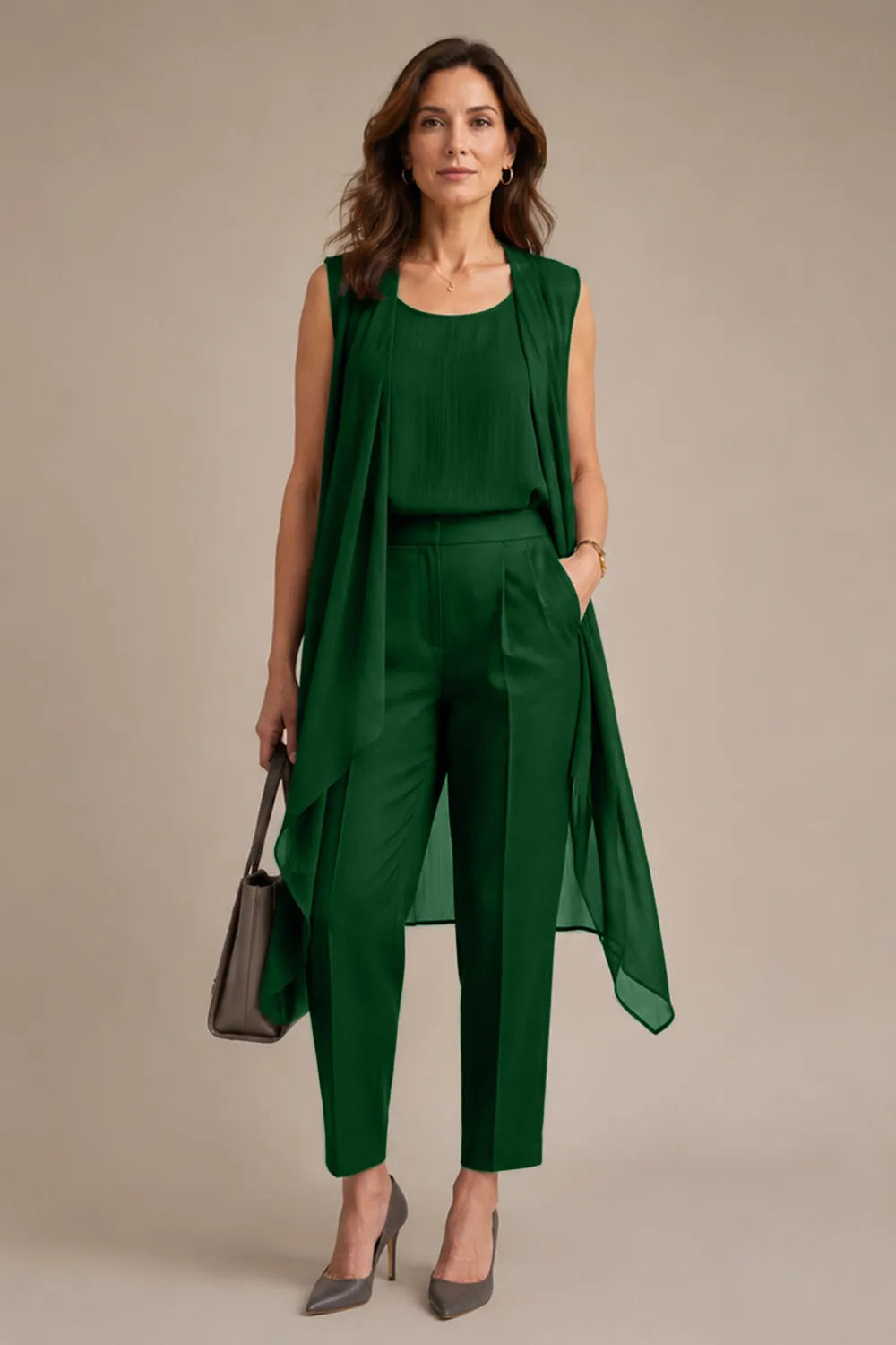 Sleeveless Formal Pant Suit with Flowing Overlay