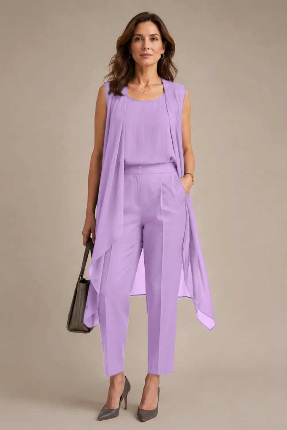Sleeveless Formal Pant Suit with Flowing Overlay