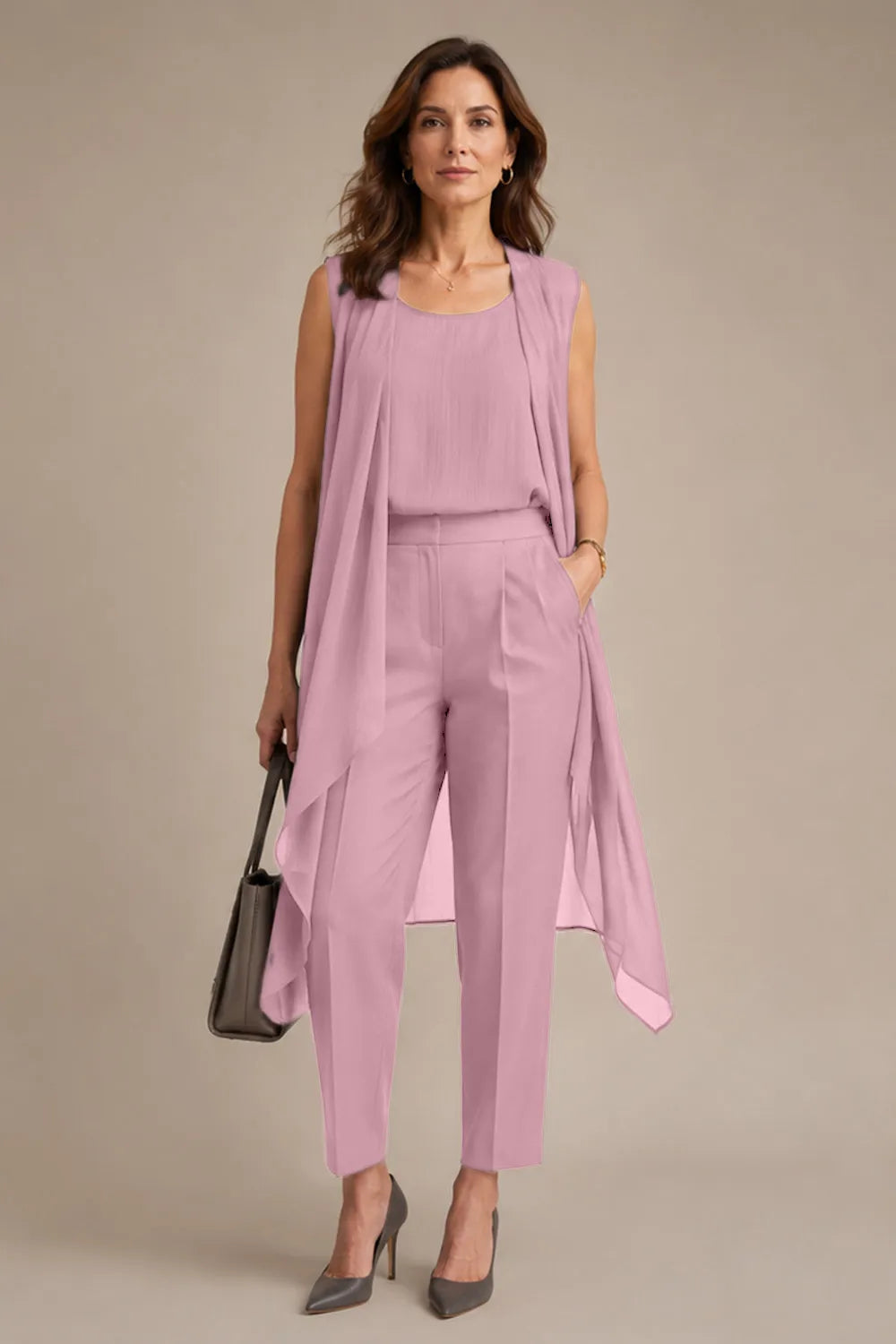 Sleeveless Formal Pant Suit with Flowing Overlay