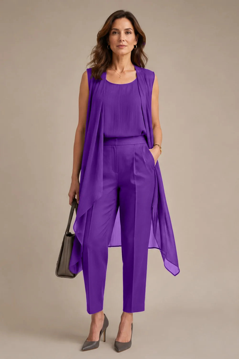 Sleeveless Formal Pant Suit with Flowing Overlay