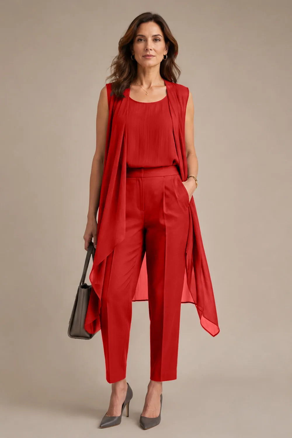 Sleeveless Formal Pant Suit with Flowing Overlay