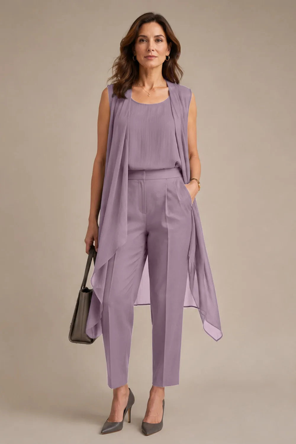 Sleeveless Formal Pant Suit with Flowing Overlay
