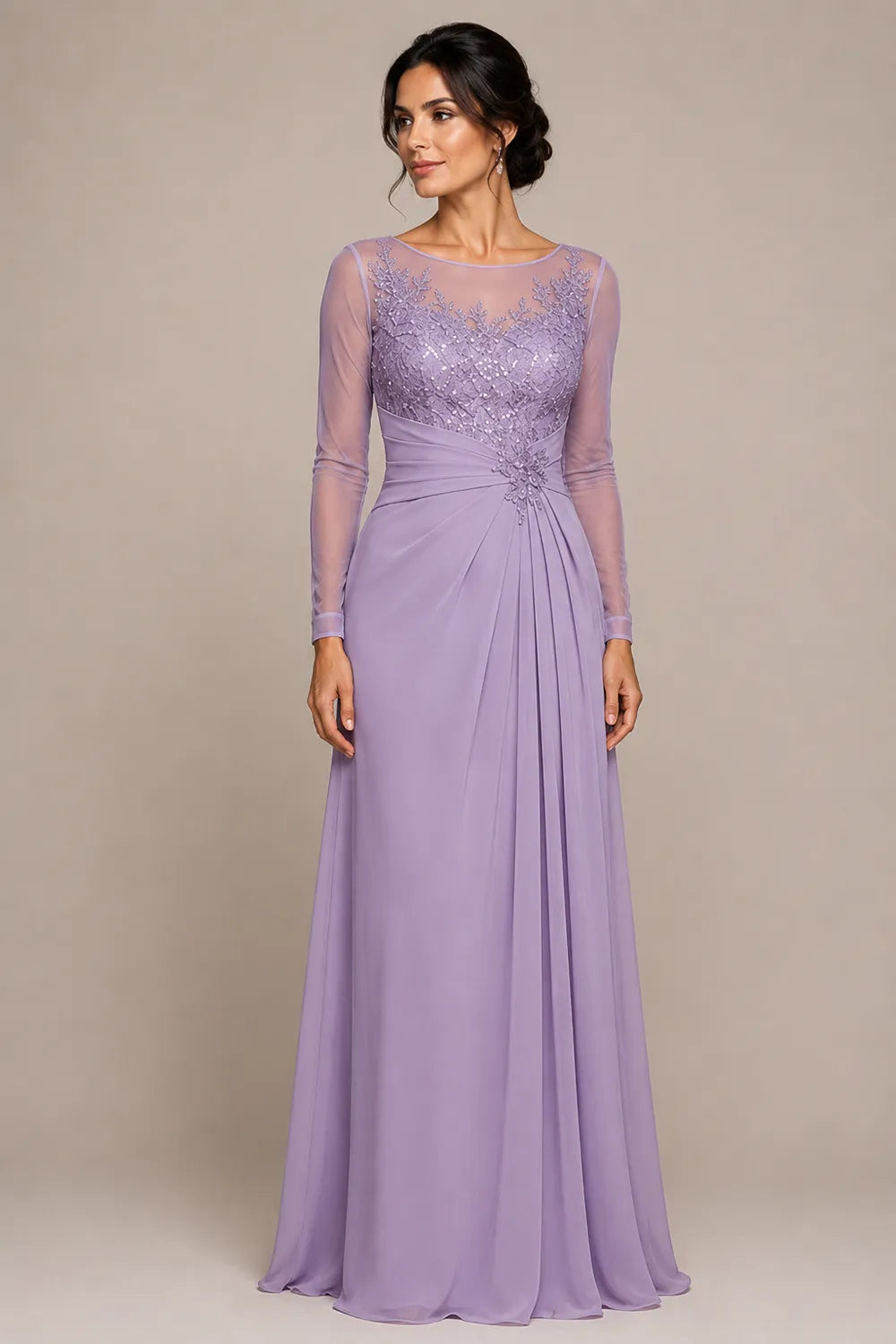 Sheer Lace Bodice A Line Evening Dress