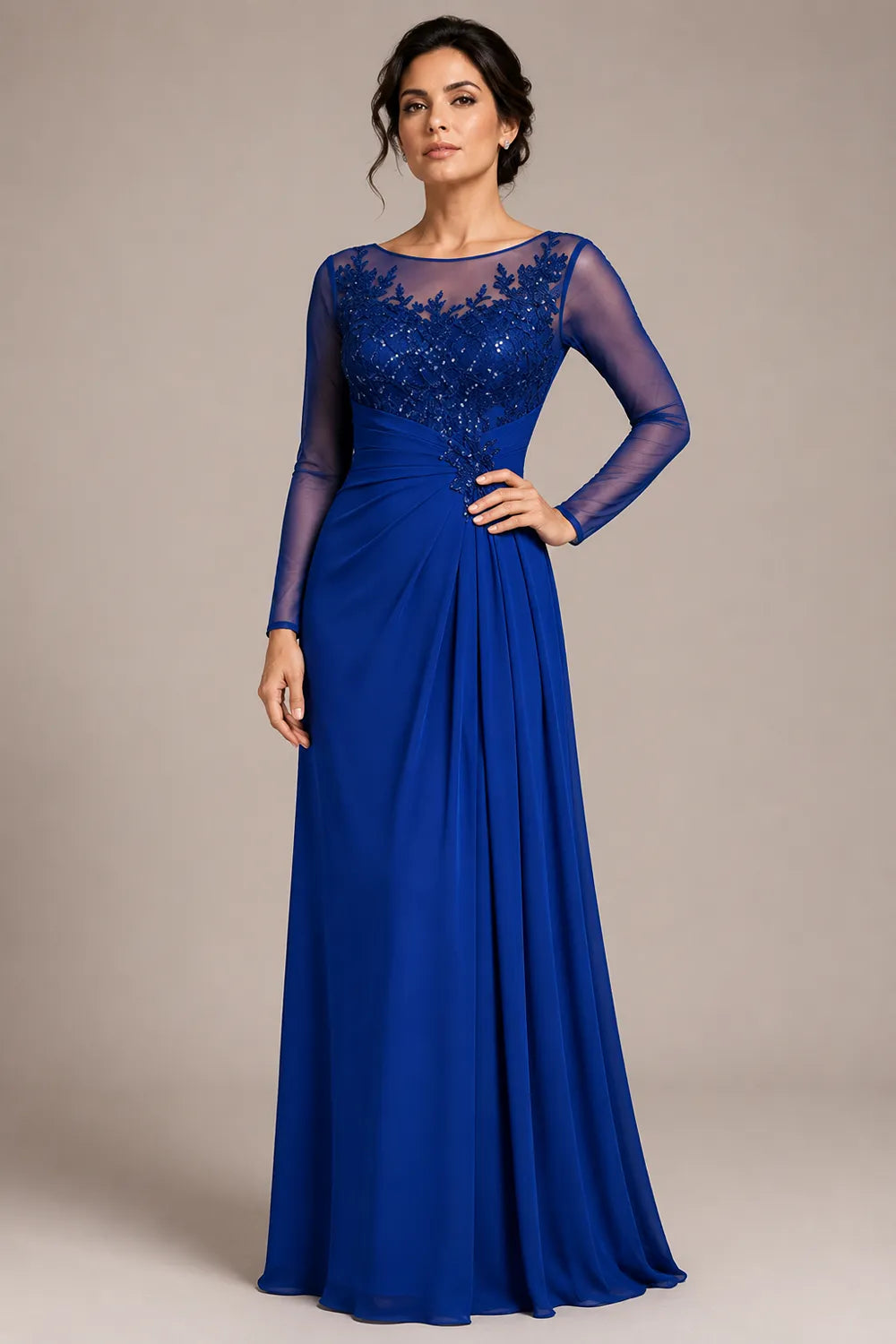 Sheer Lace Bodice A Line Evening Dress