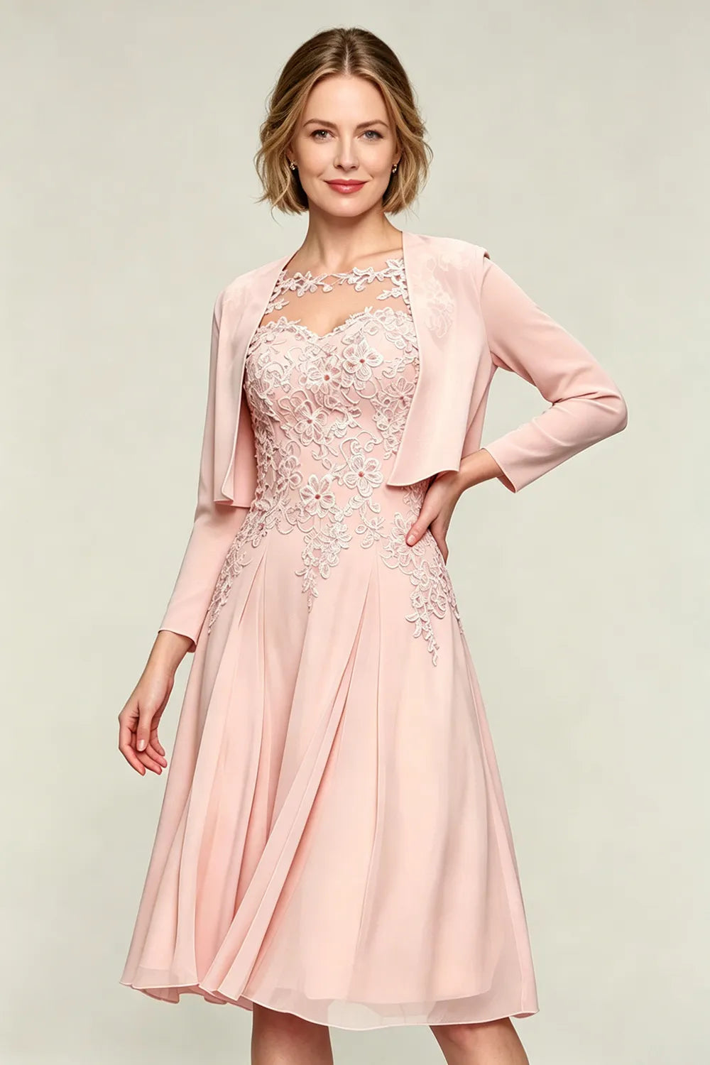 Elowen Lace Applique Chiffon Dress with Jacket