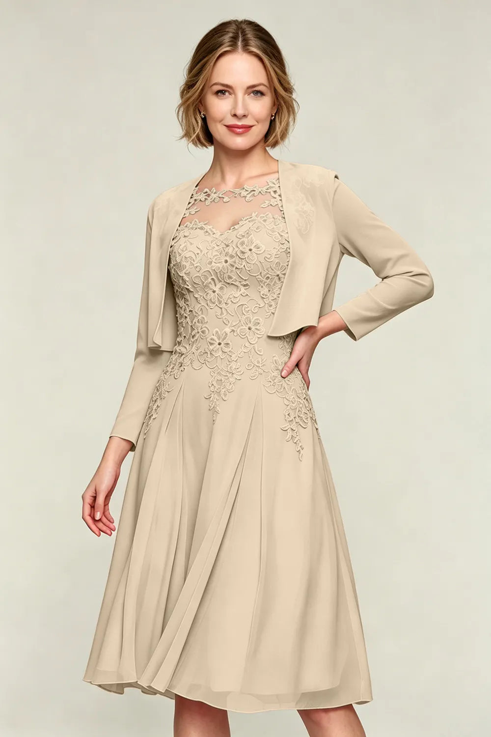 Elowen Lace Applique Chiffon Dress with Jacket