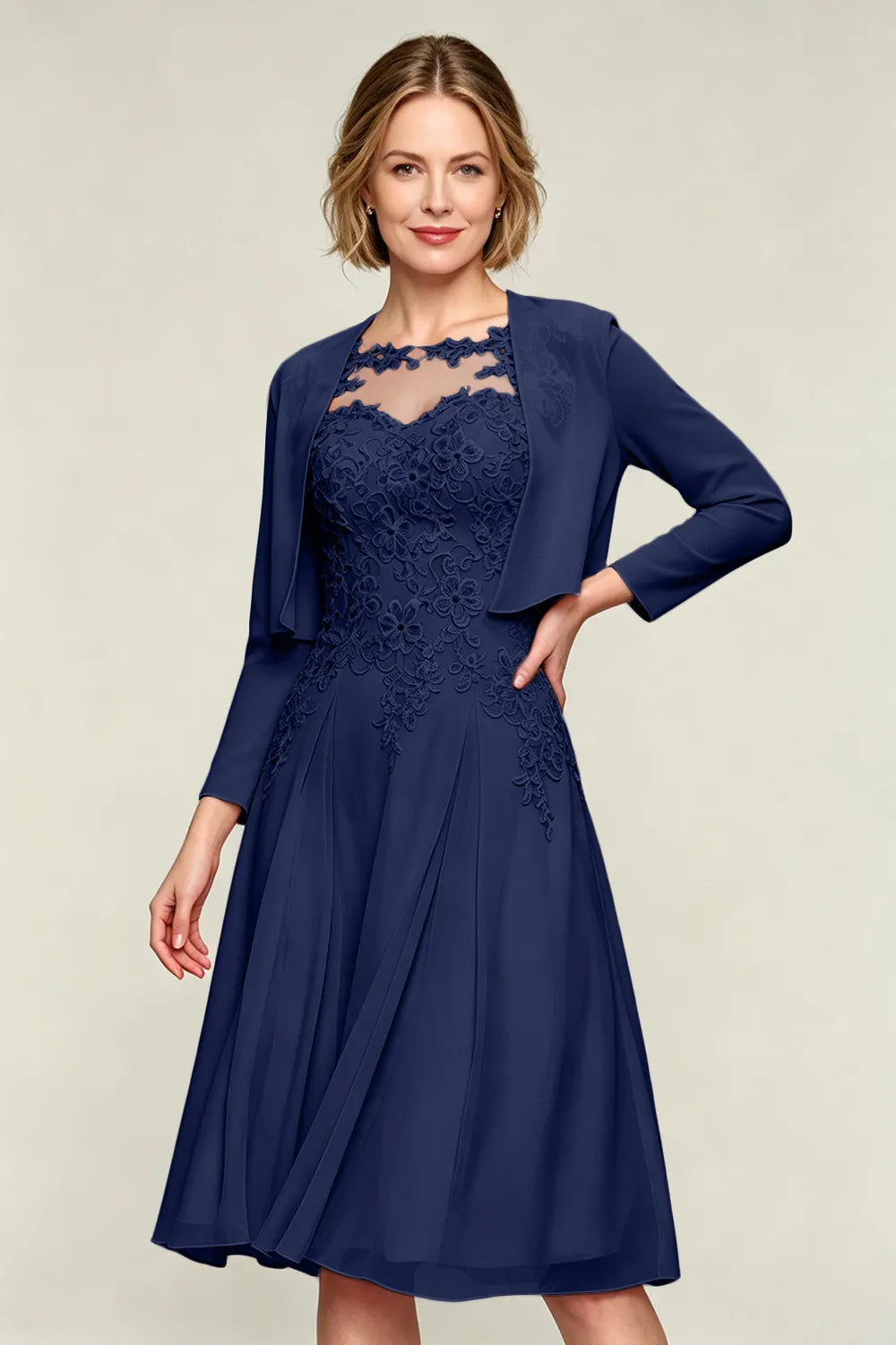 Elowen Lace Applique Chiffon Dress with Jacket