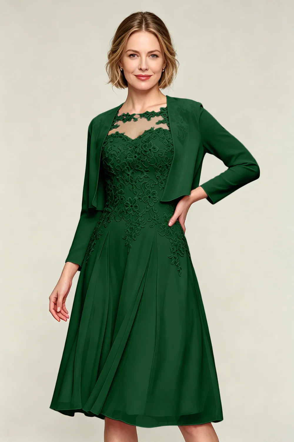 Elowen Lace Applique Chiffon Dress with Jacket
