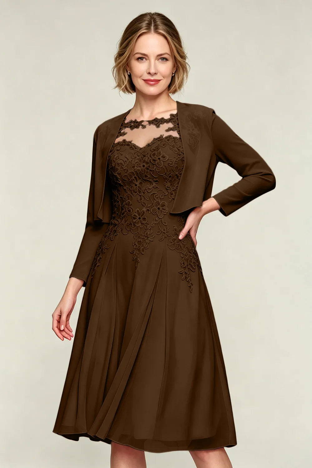 Elowen Lace Applique Chiffon Dress with Jacket