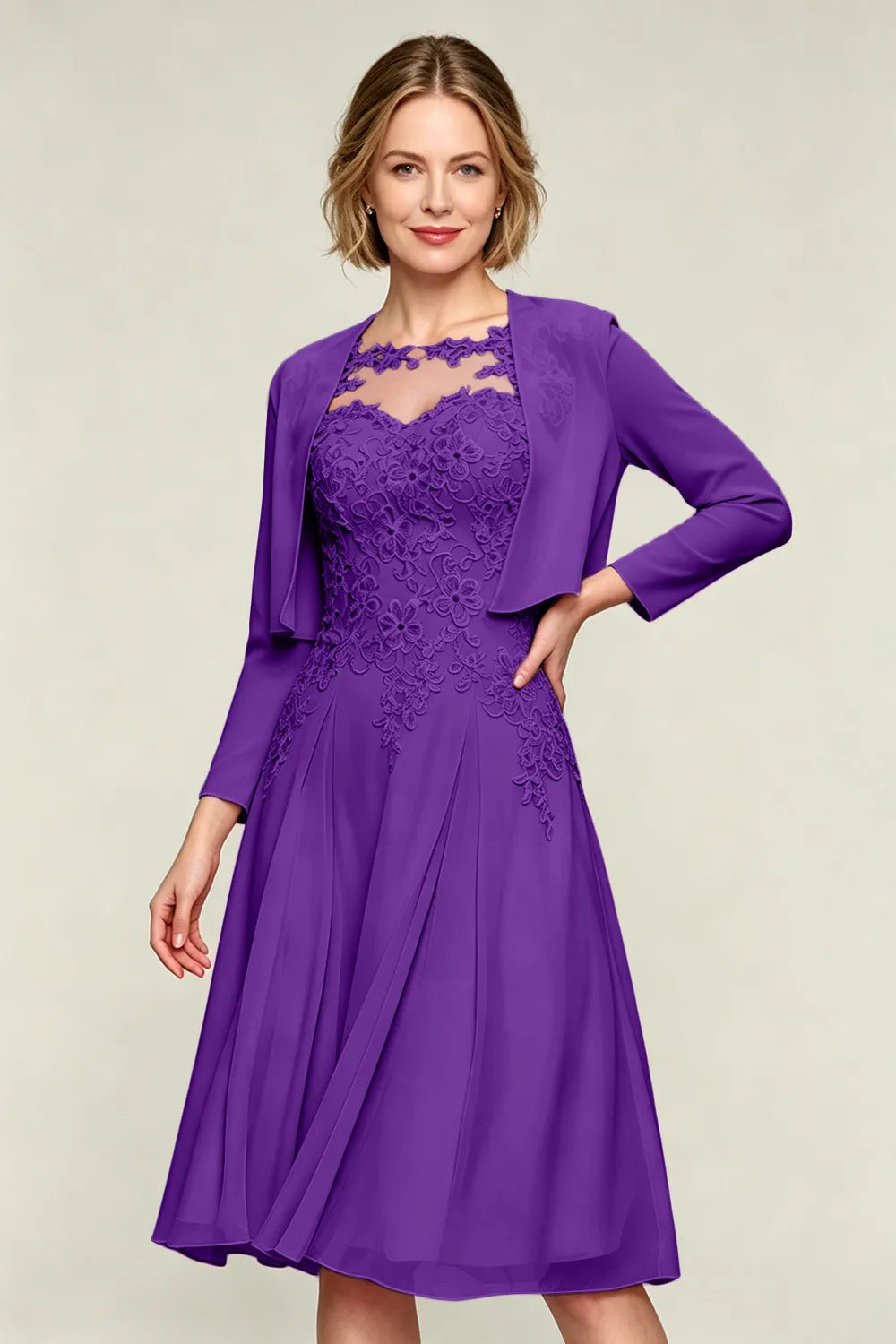 Elowen Lace Applique Chiffon Dress with Jacket