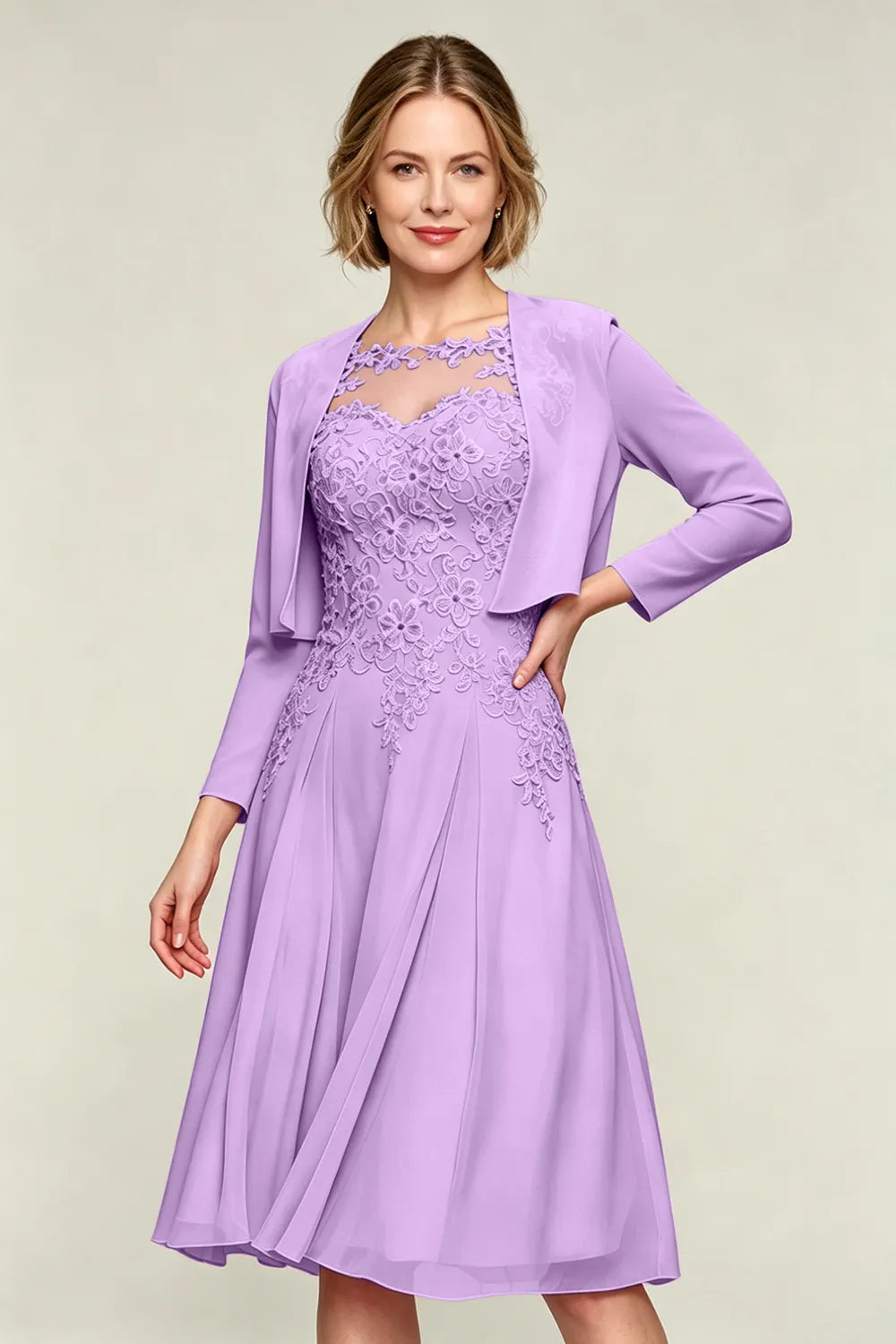 Elowen Lace Applique Chiffon Dress with Jacket
