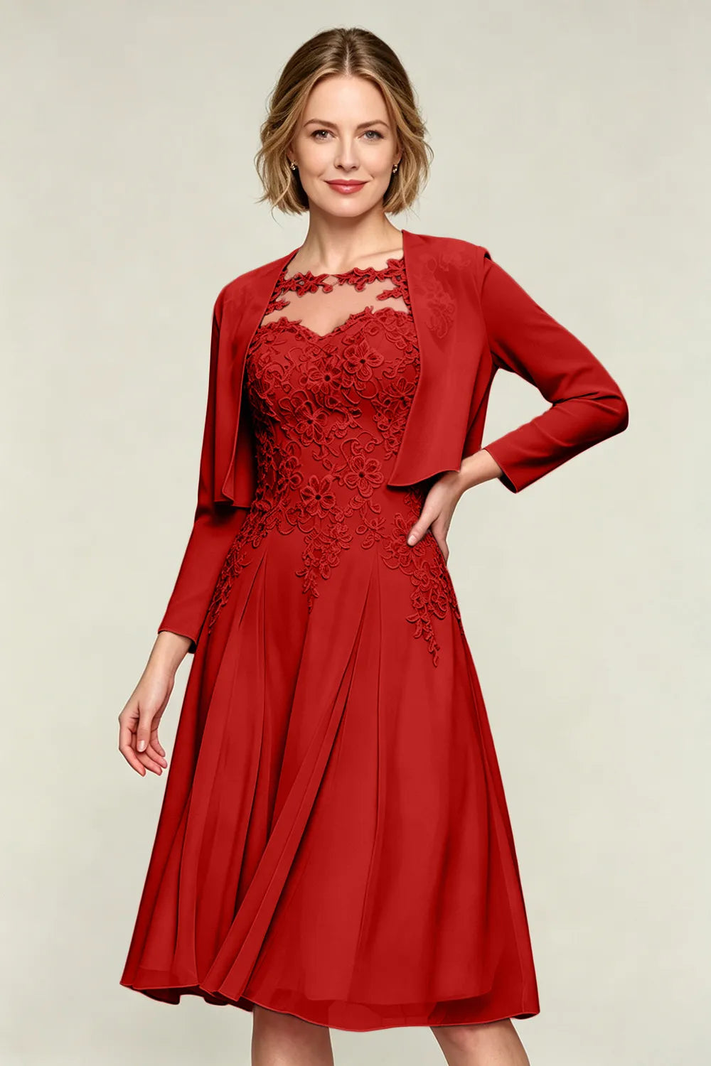 Elowen Lace Applique Chiffon Dress with Jacket