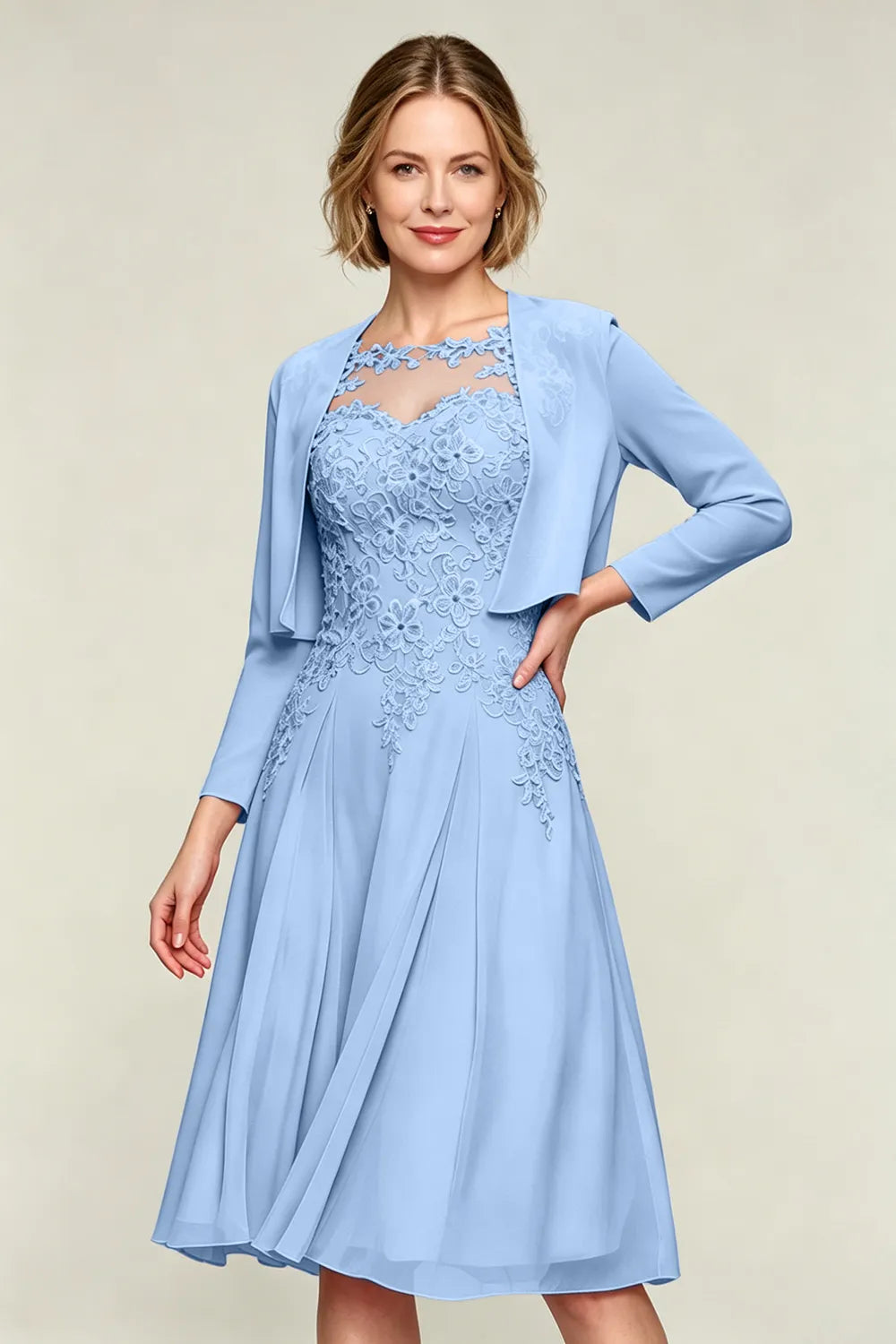 Elowen Lace Applique Chiffon Dress with Jacket
