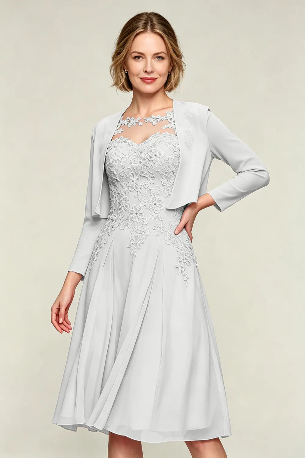 Elowen Lace Applique Chiffon Dress with Jacket