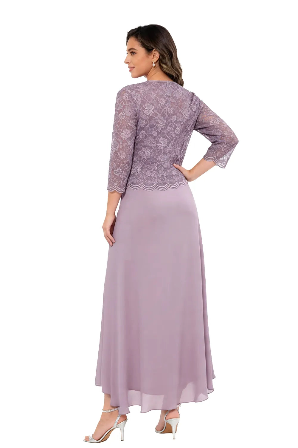 Elegant Lace Chiffon Midi Wedding Guest Dress with Jacket