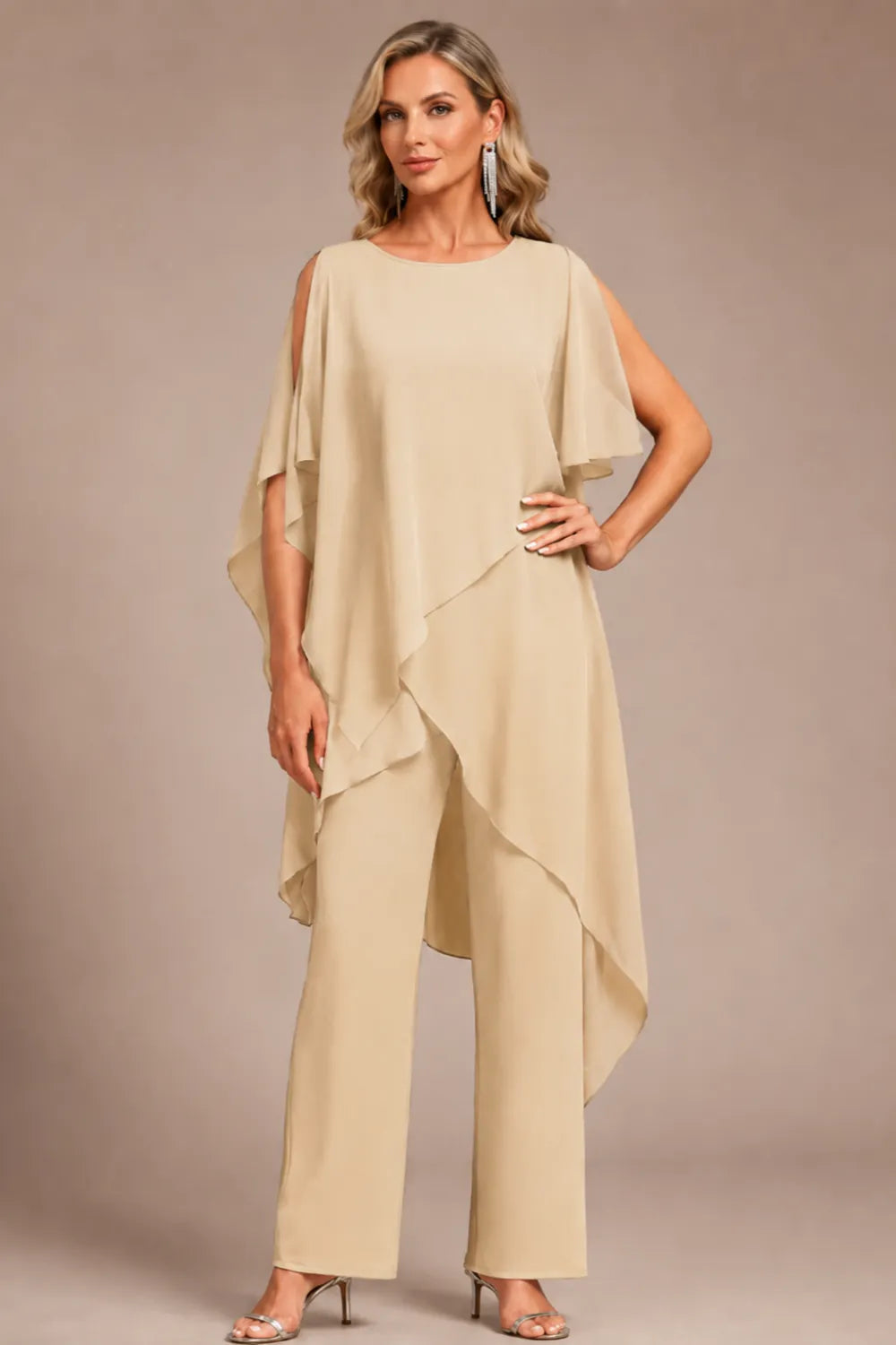 Valora Flowing Chiffon Formal Pant Set