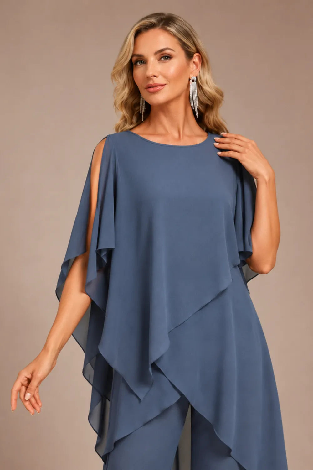 Valora Flowing Chiffon Formal Pant Set