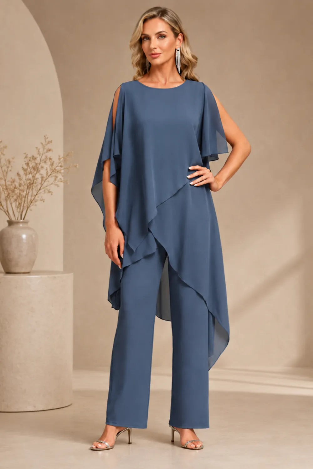 Valora Flowing Chiffon Formal Pant Set