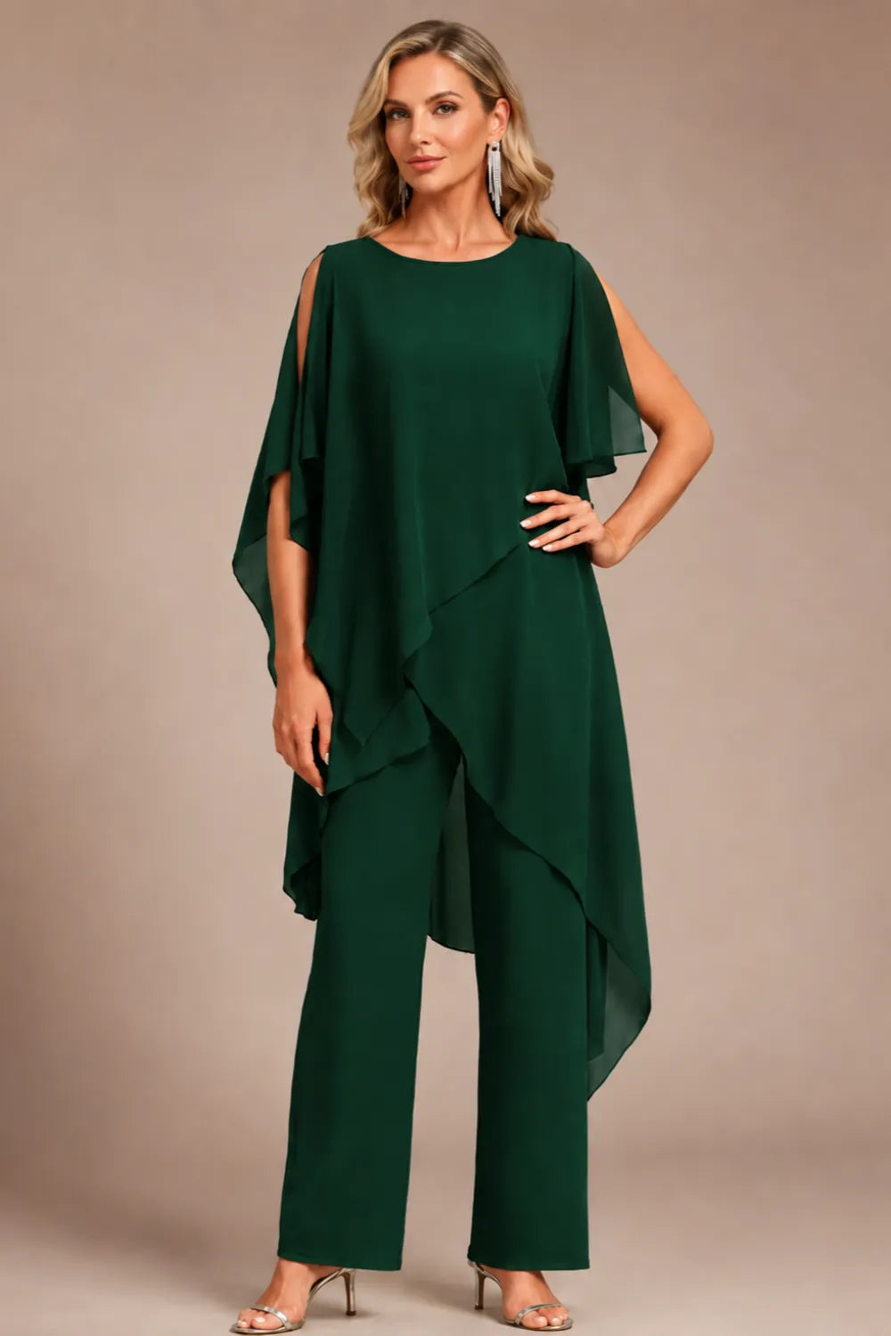 Valora Flowing Chiffon Formal Pant Set