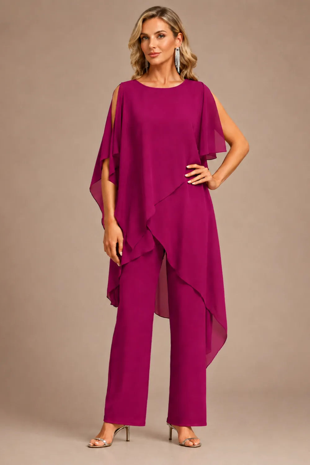 Valora Flowing Chiffon Formal Pant Set