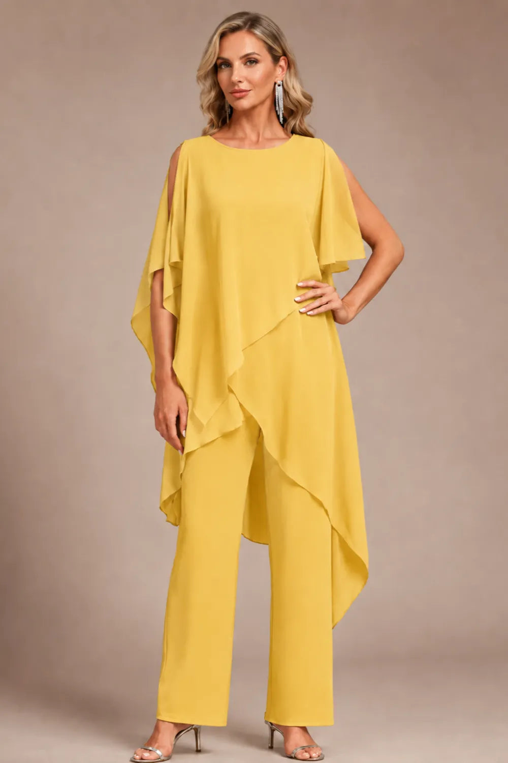 Valora Flowing Chiffon Formal Pant Set