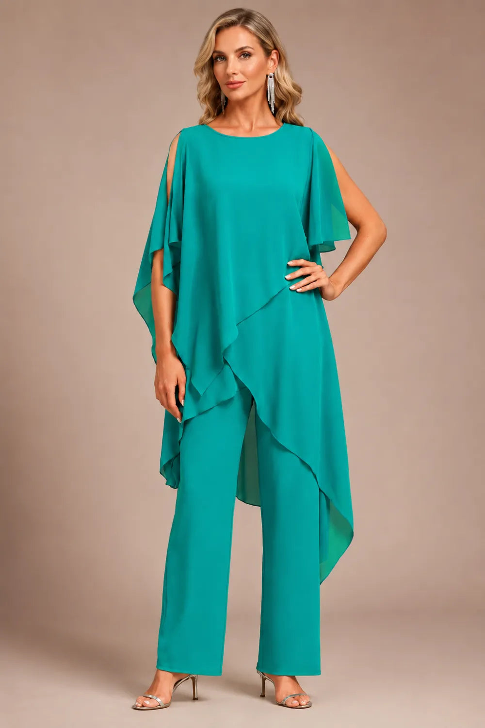 Valora Flowing Chiffon Formal Pant Set
