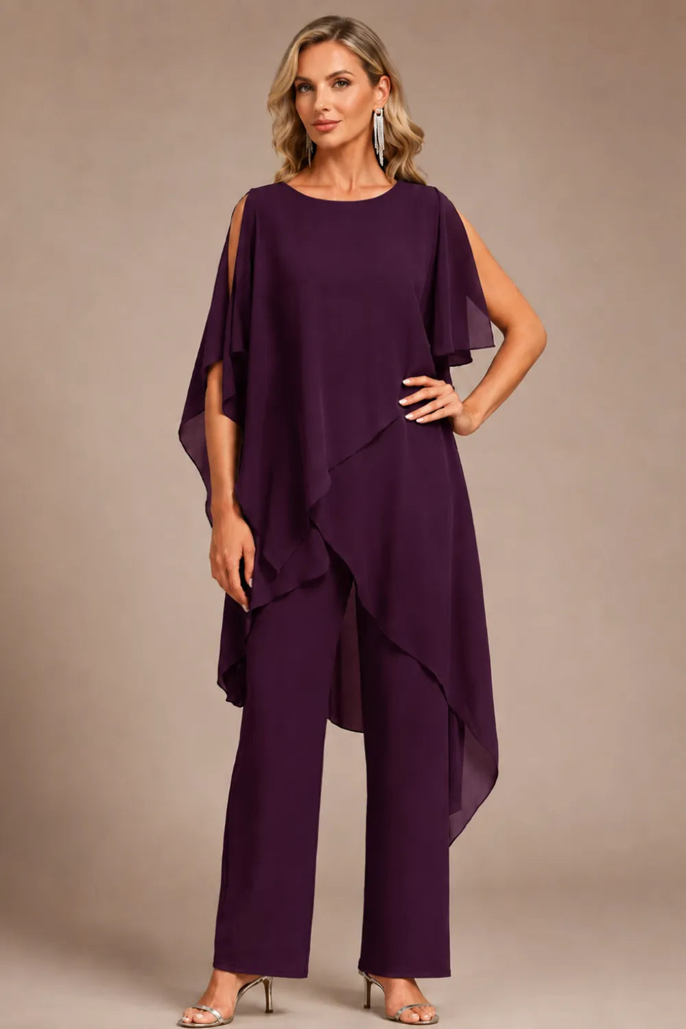 Valora Flowing Chiffon Formal Pant Set