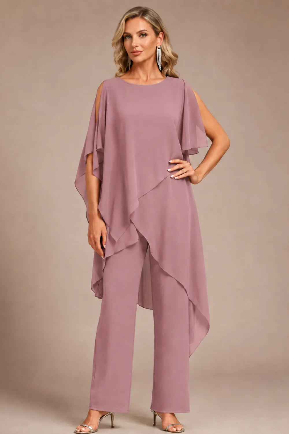 Valora Flowing Chiffon Formal Pant Set
