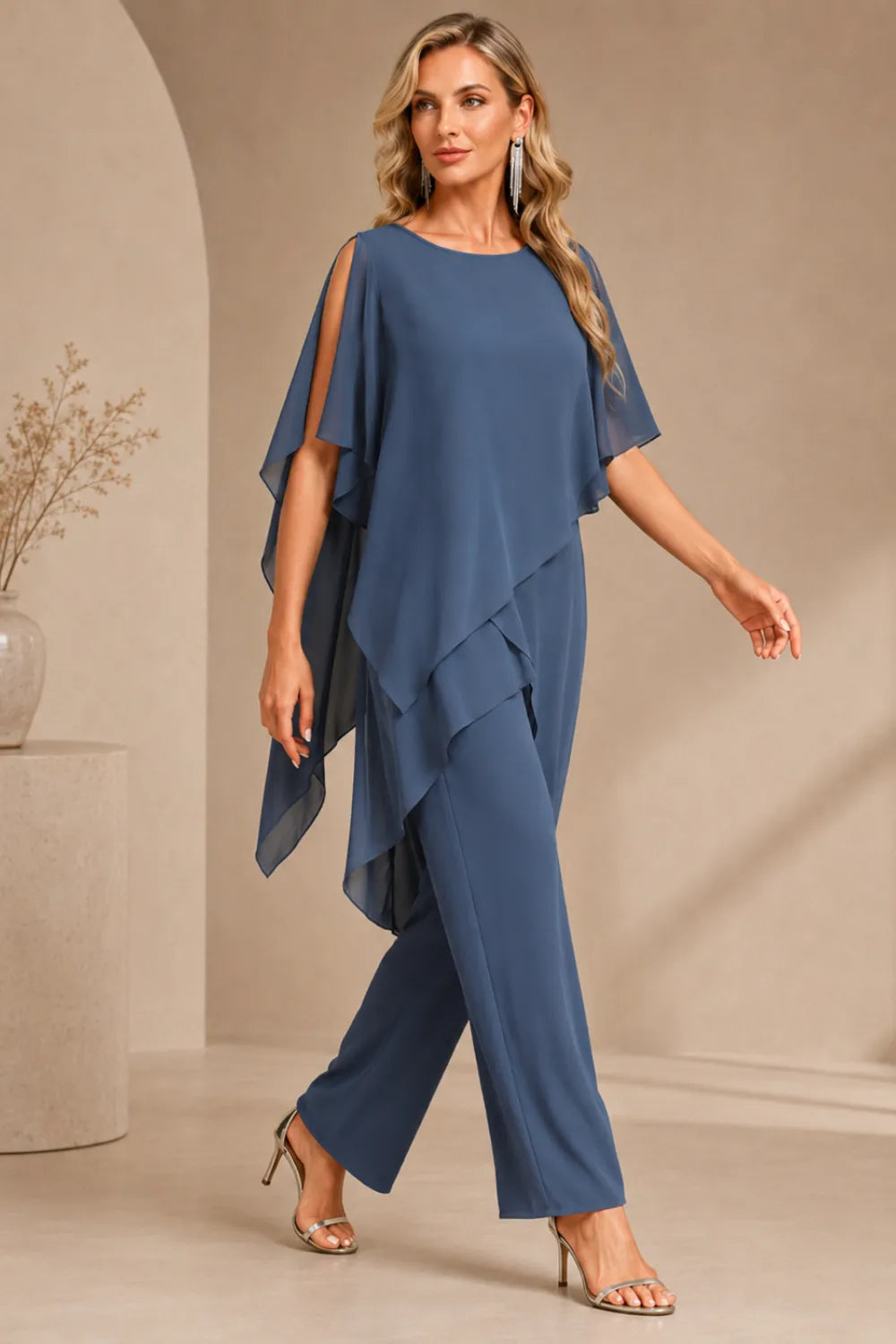 Valora Flowing Chiffon Formal Pant Set