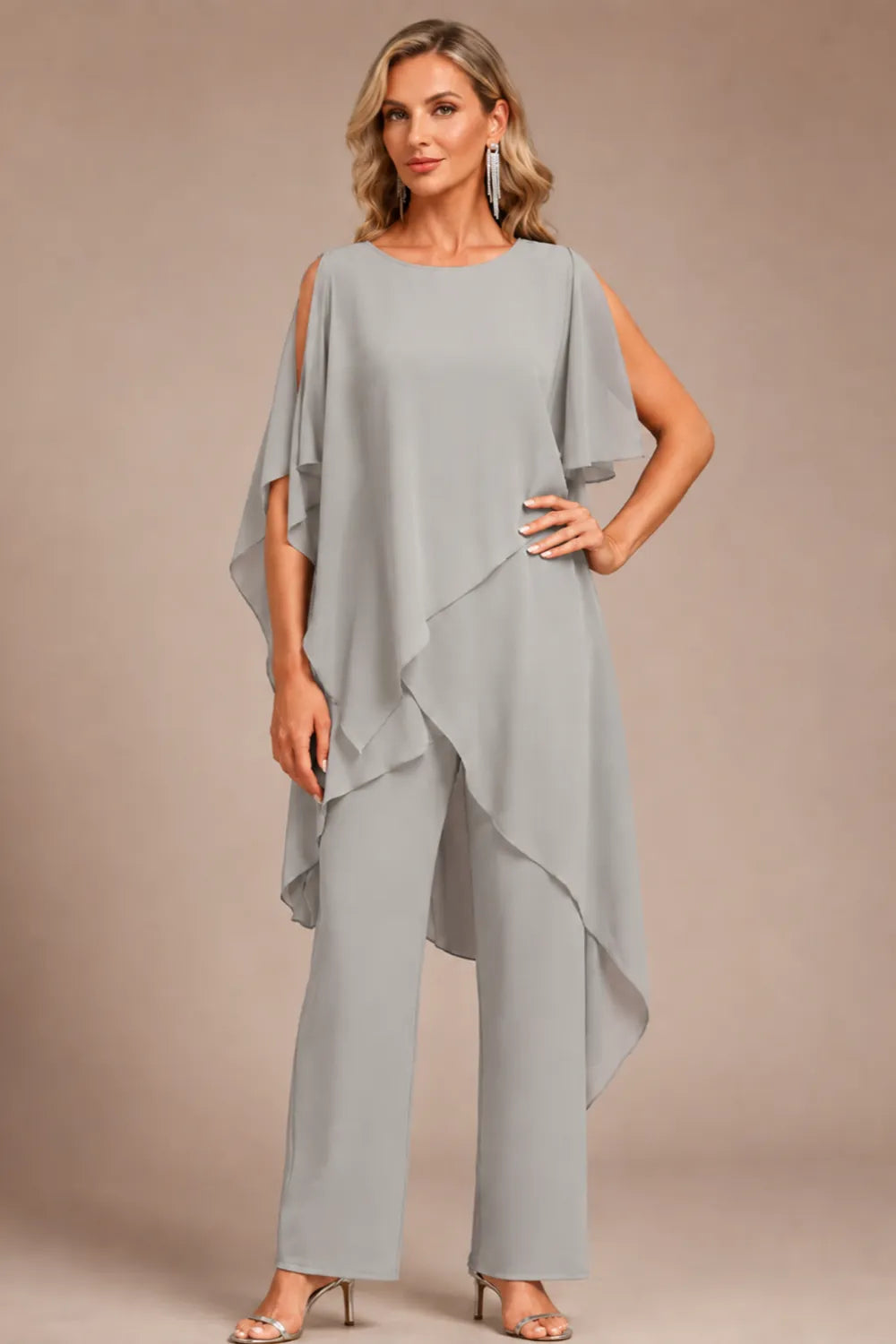 Valora Flowing Chiffon Formal Pant Set