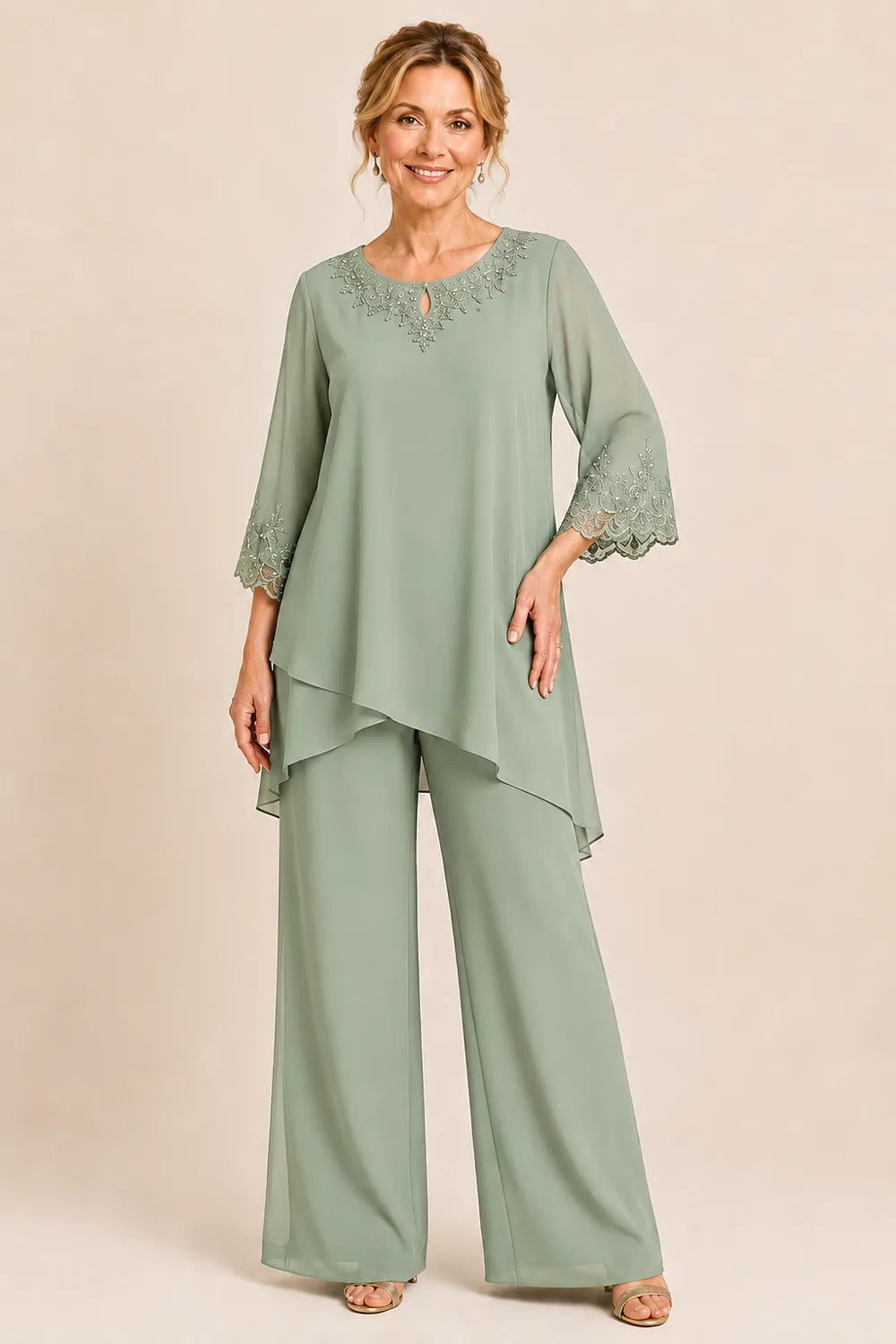 Graceful Embroidered Two Piece Formal Pant Set