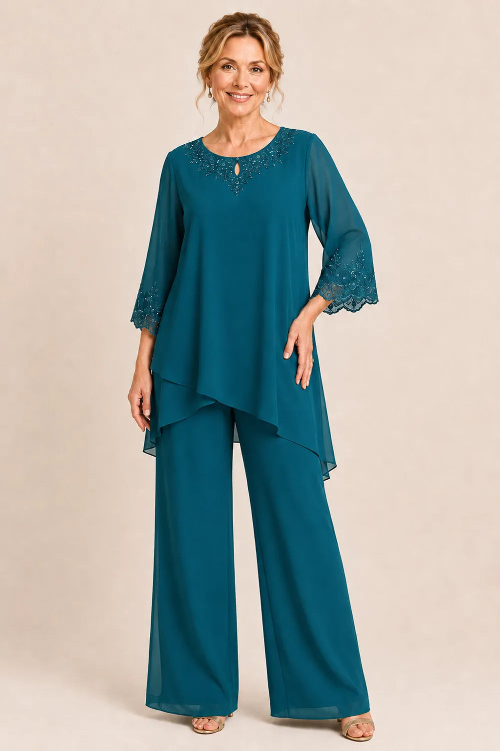 Graceful Embroidered Two Piece Formal Pant Set