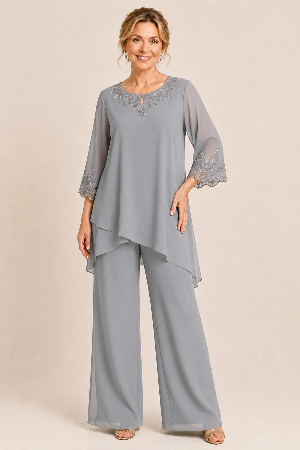 Graceful Embroidered Two Piece Formal Pant Set