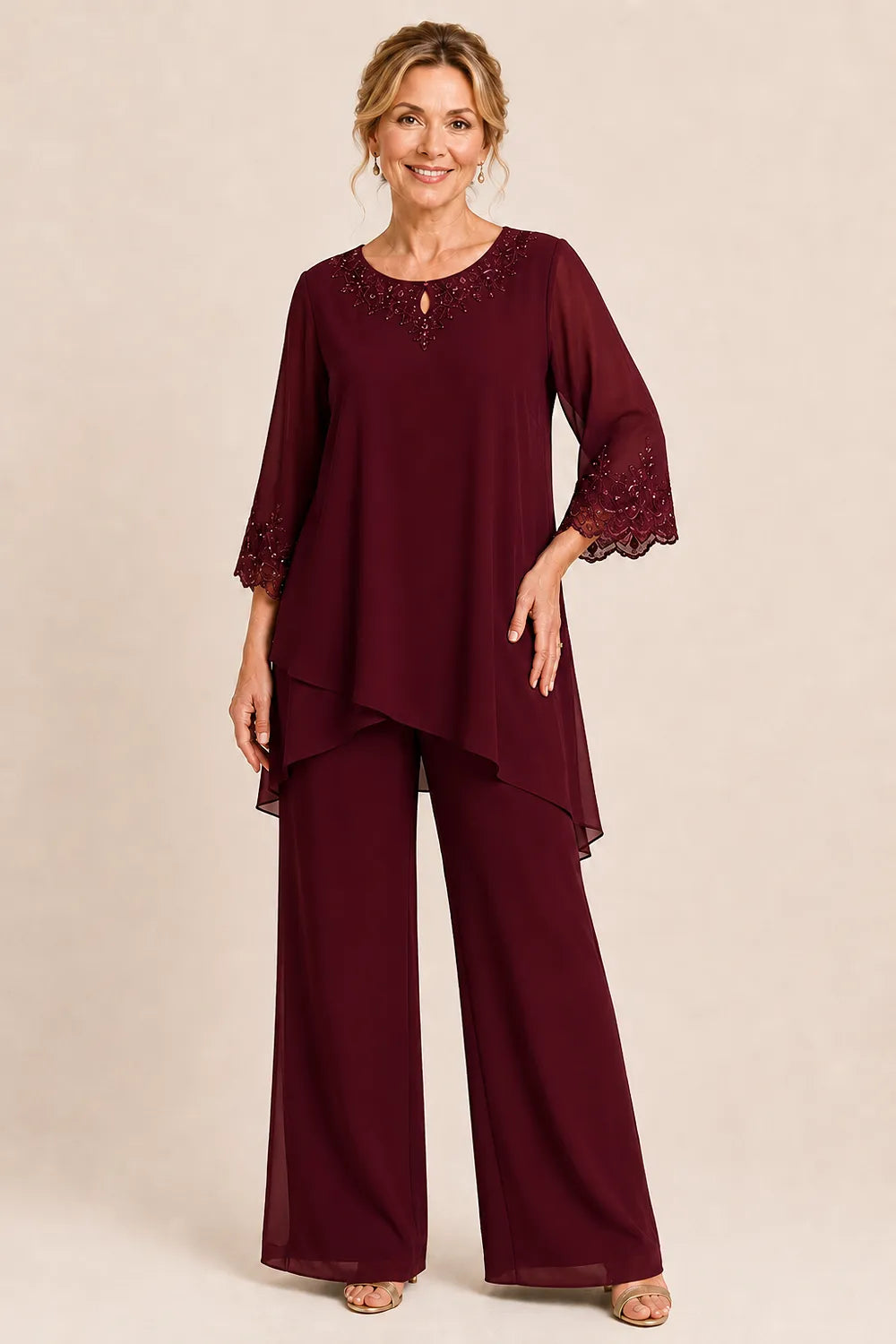 Graceful Embroidered Two Piece Formal Pant Set