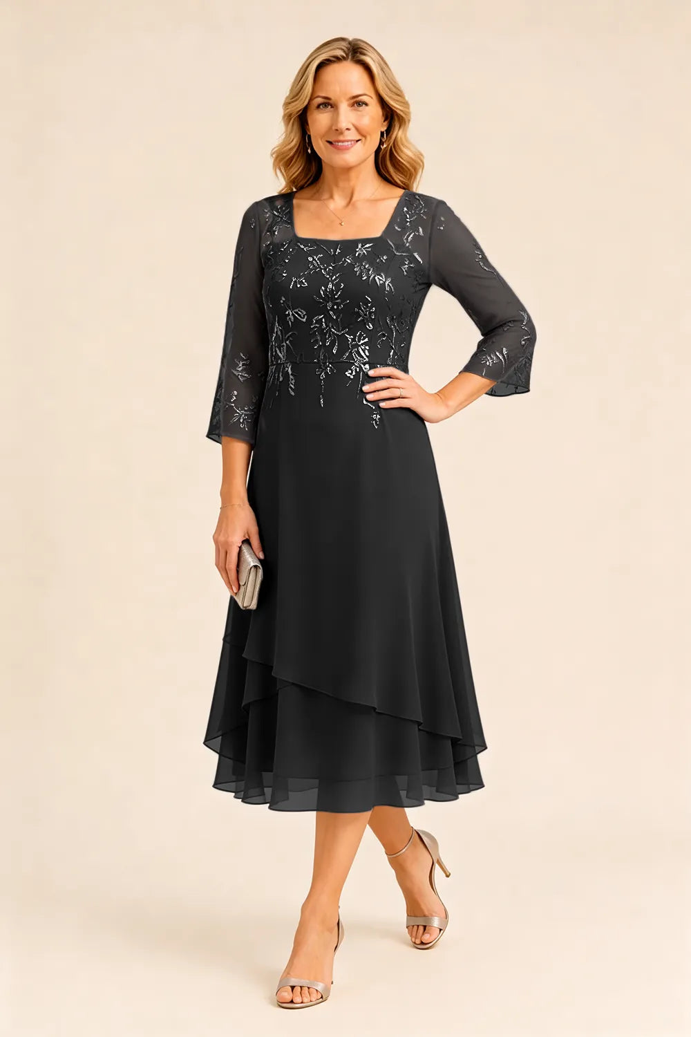 Embroidered Chiffon Mother of the Bride Dress