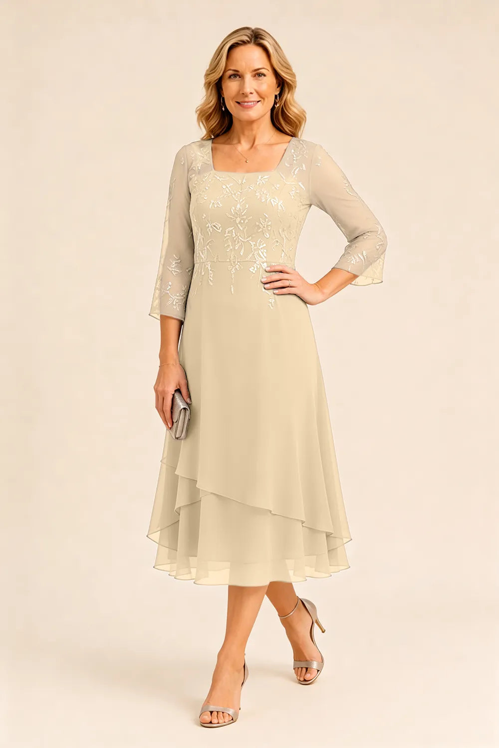 Embroidered Chiffon Mother of the Bride Dress