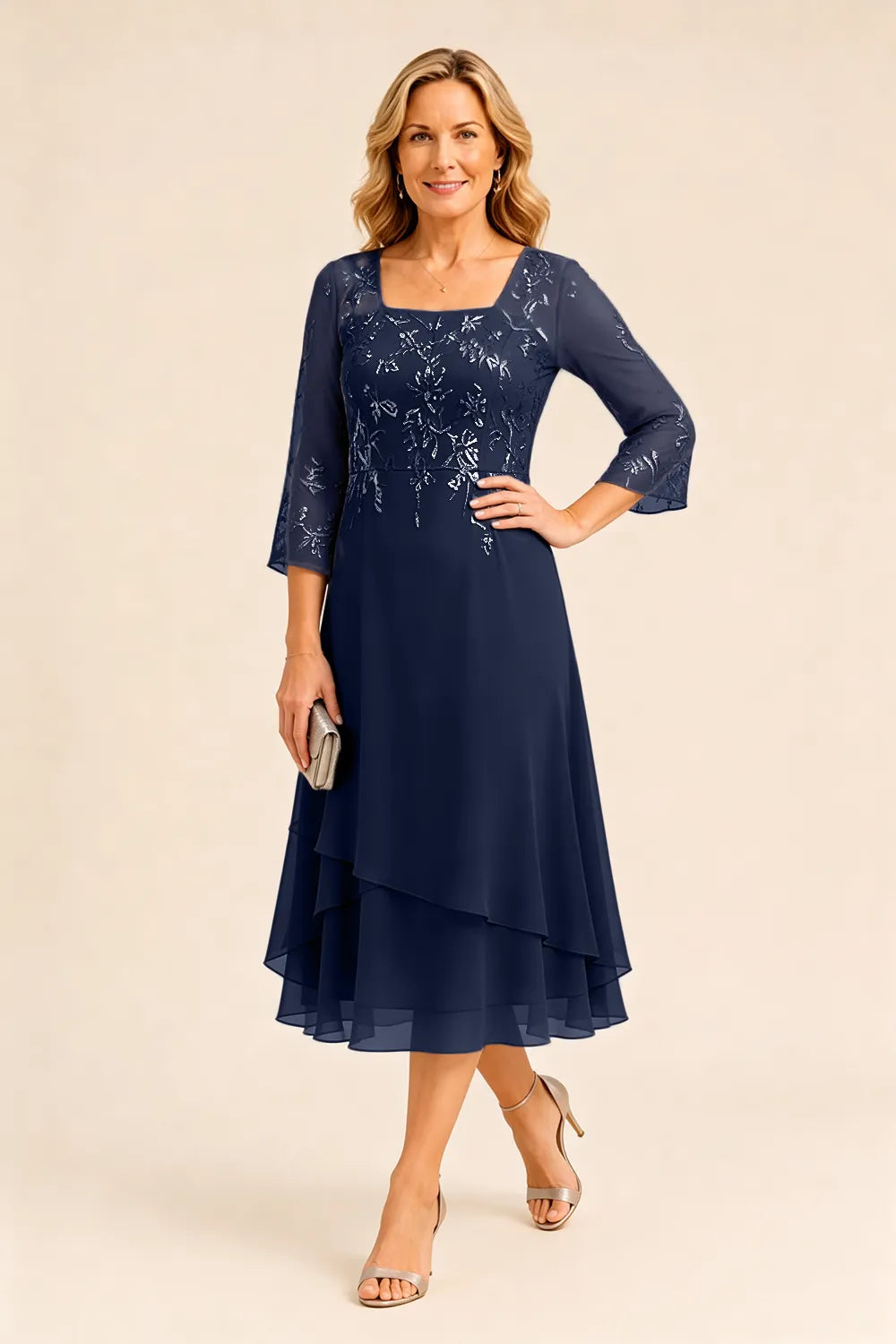 Embroidered Chiffon Mother of the Bride Dress