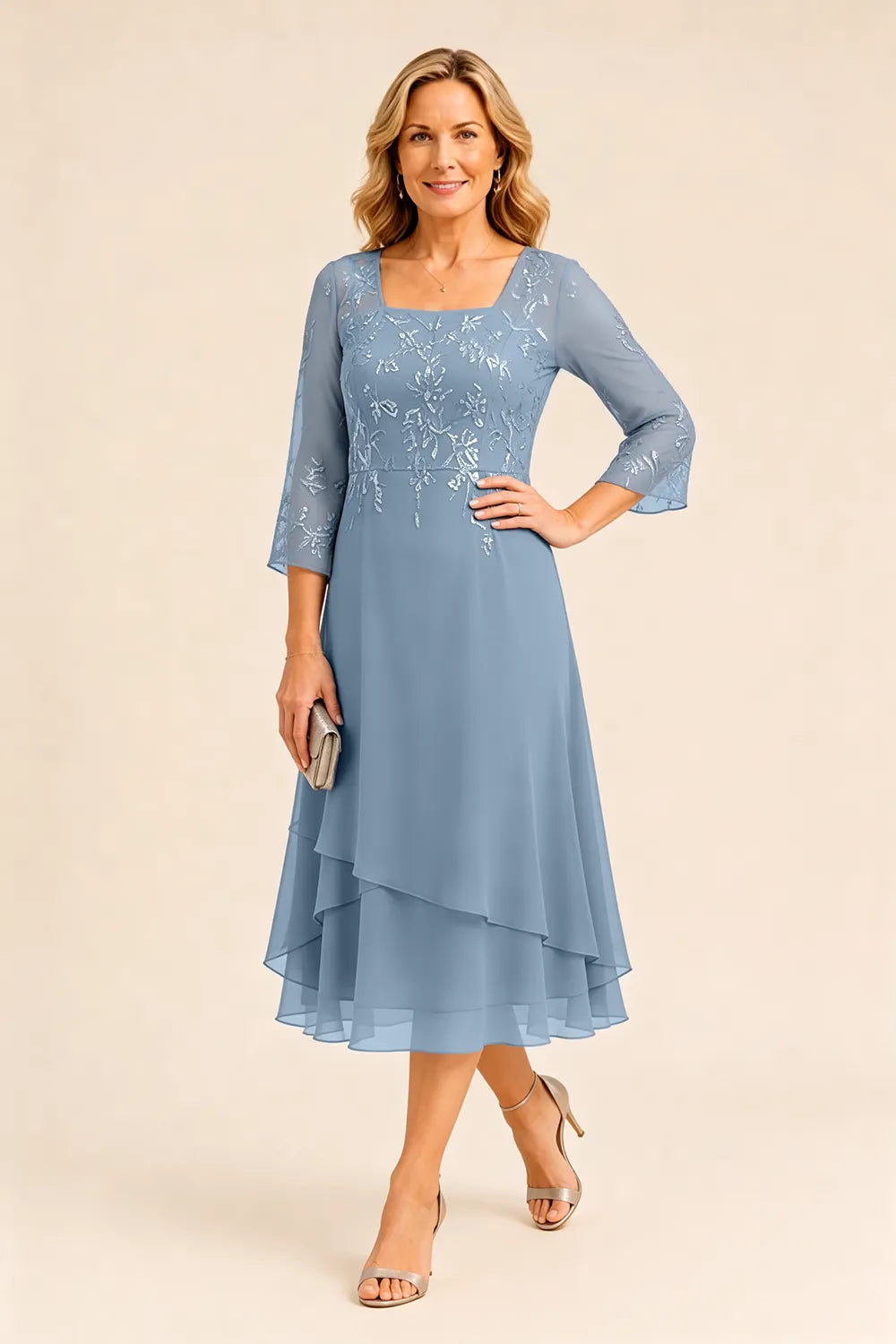 Embroidered Chiffon Mother of the Bride Dress
