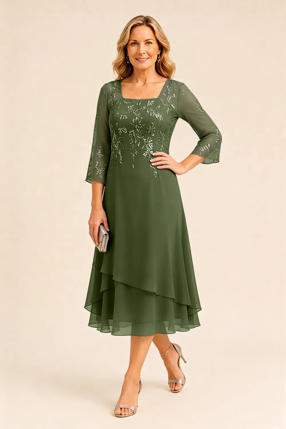 Embroidered Chiffon Mother of the Bride Dress