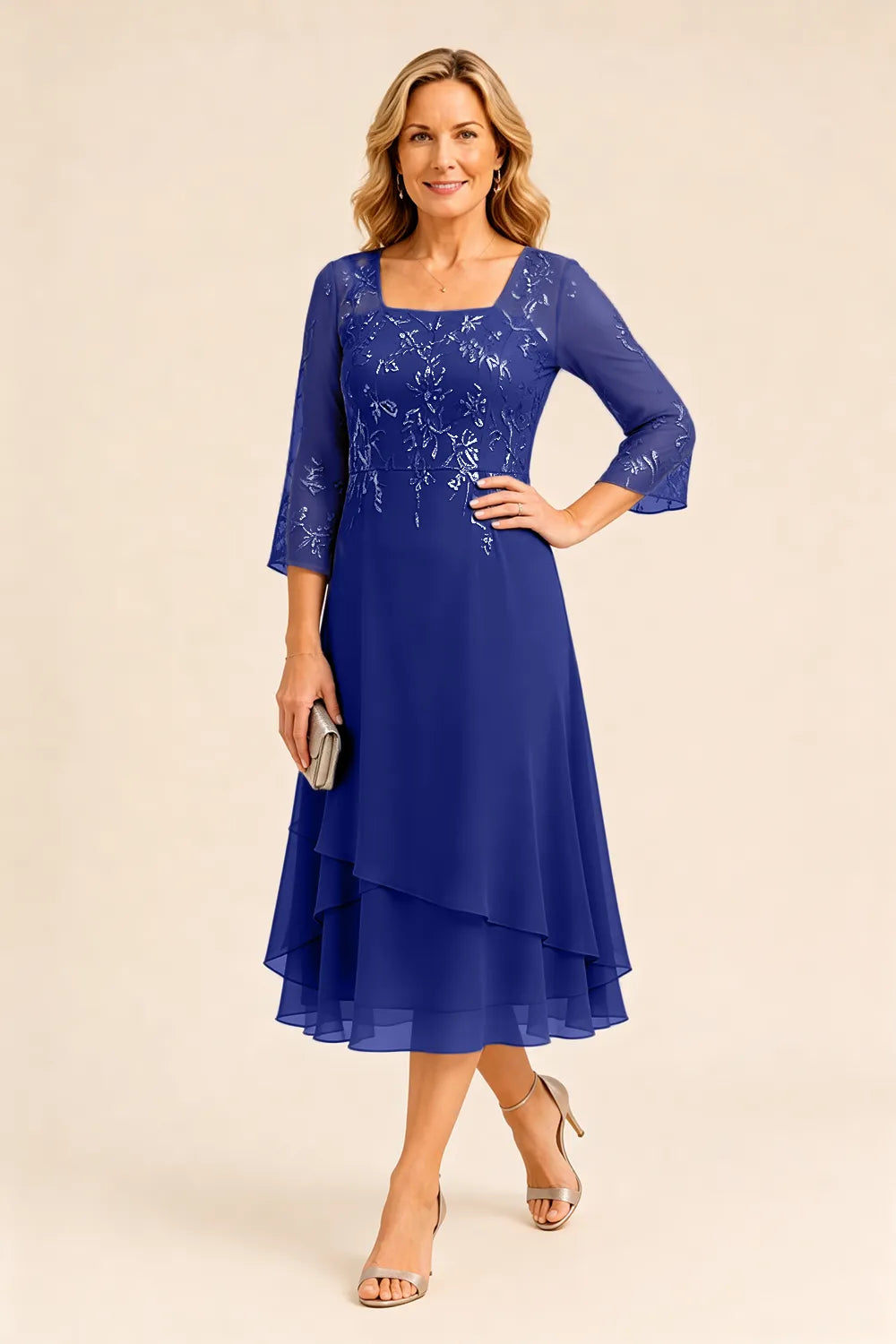 Embroidered Chiffon Mother of the Bride Dress