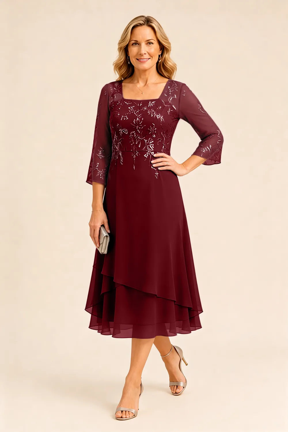 Embroidered Chiffon Mother of the Bride Dress