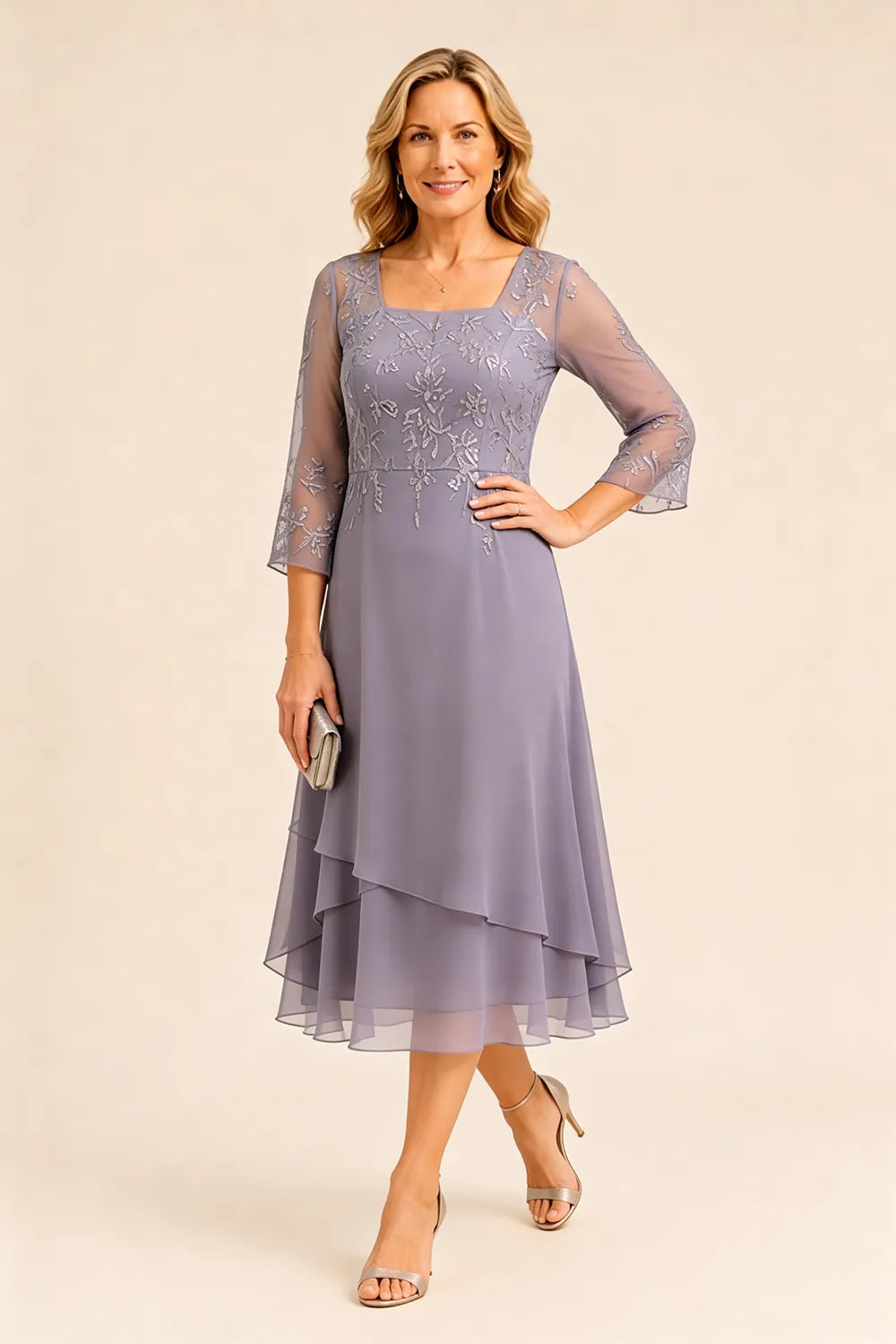 Embroidered Chiffon Mother of the Bride Dress