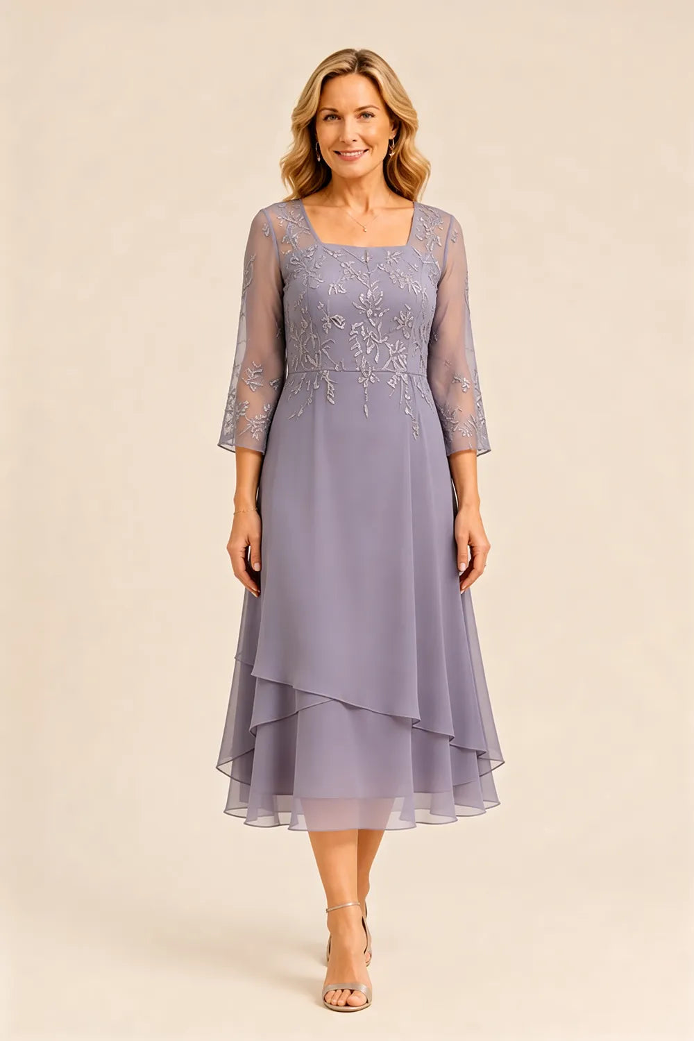 Embroidered Chiffon Mother of the Bride Dress