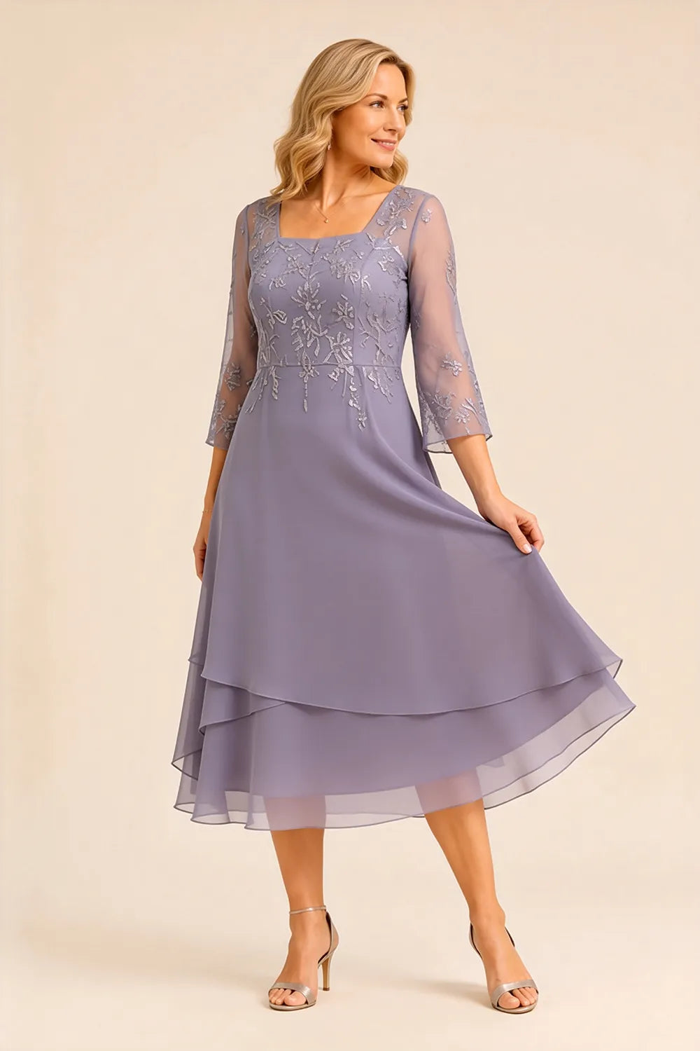 Embroidered Chiffon Mother of the Bride Dress