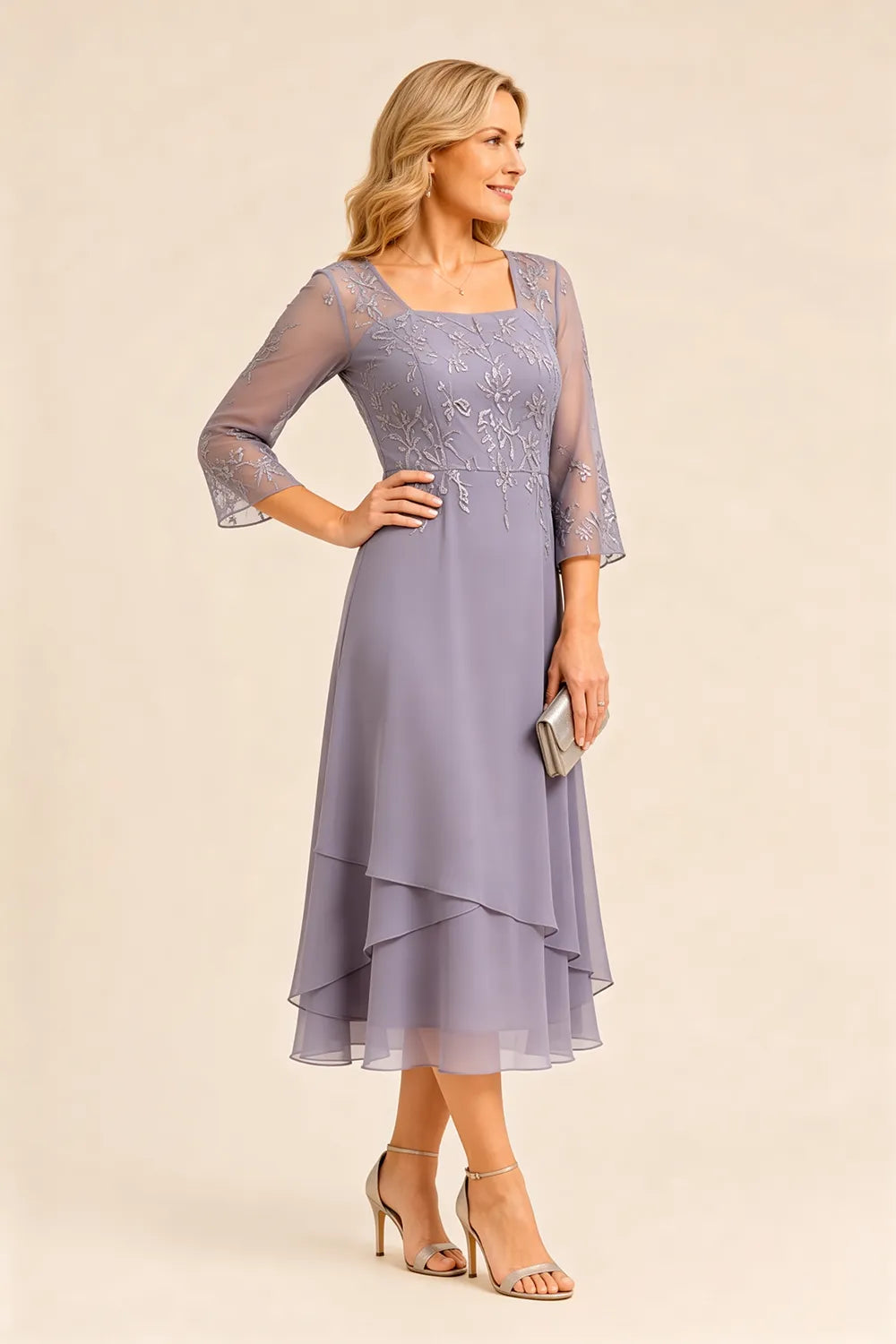 Embroidered Chiffon Mother of the Bride Dress