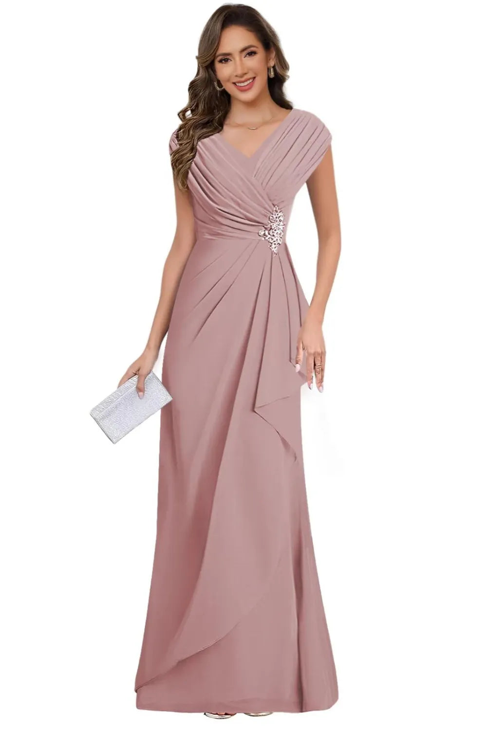 V Neck Chiffon Formal Dress for Mother of the Bride