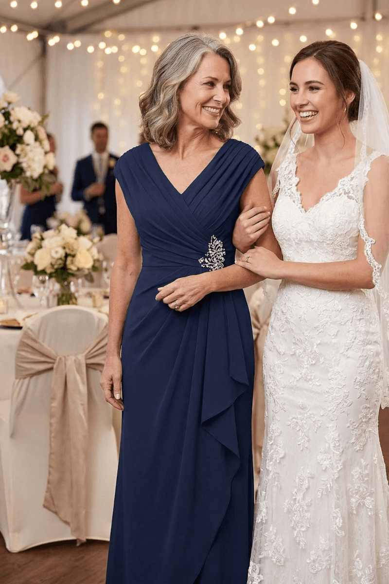 V Neck Chiffon Formal Dress for Mother of the Bride