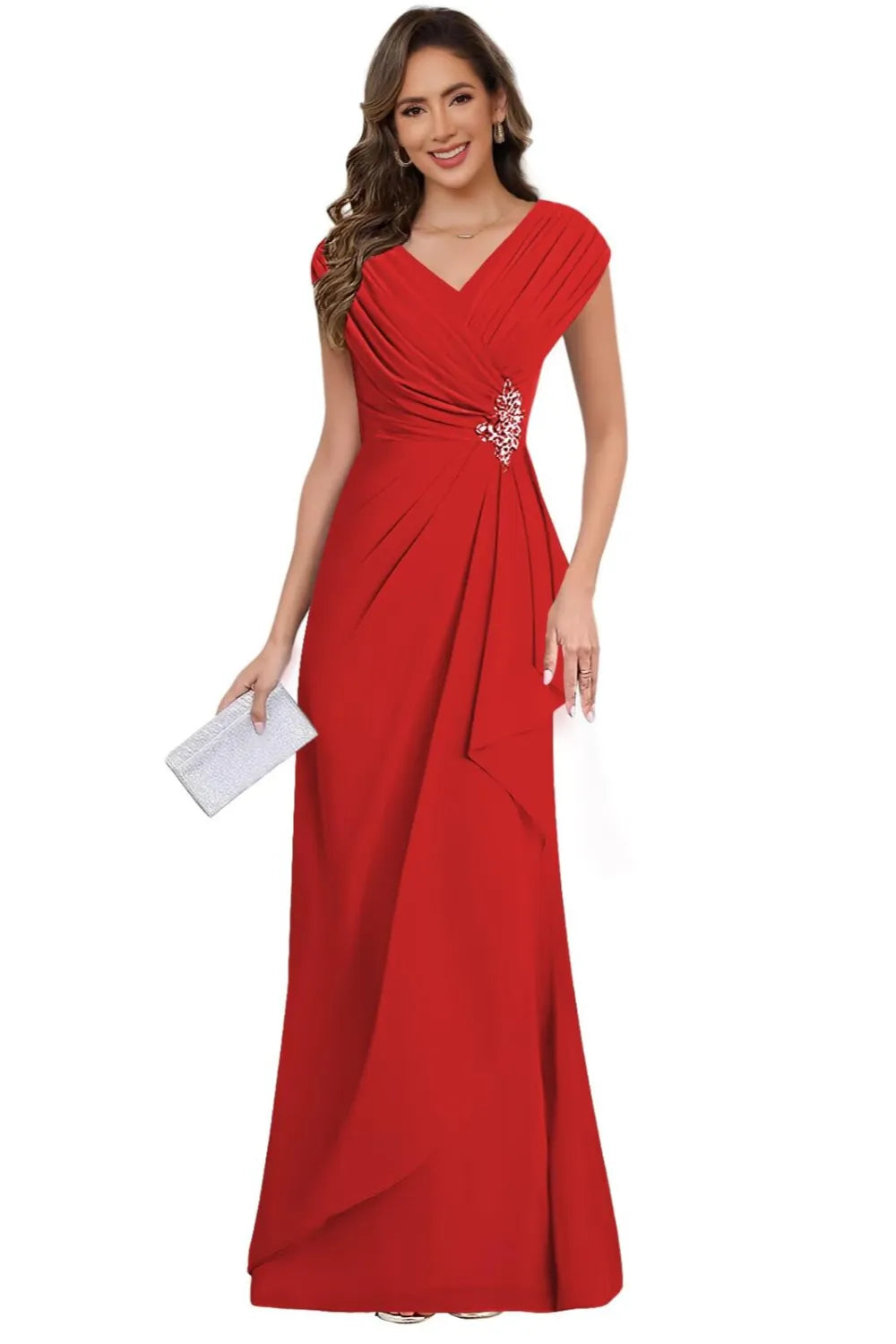 V Neck Chiffon Formal Dress for Mother of the Bride