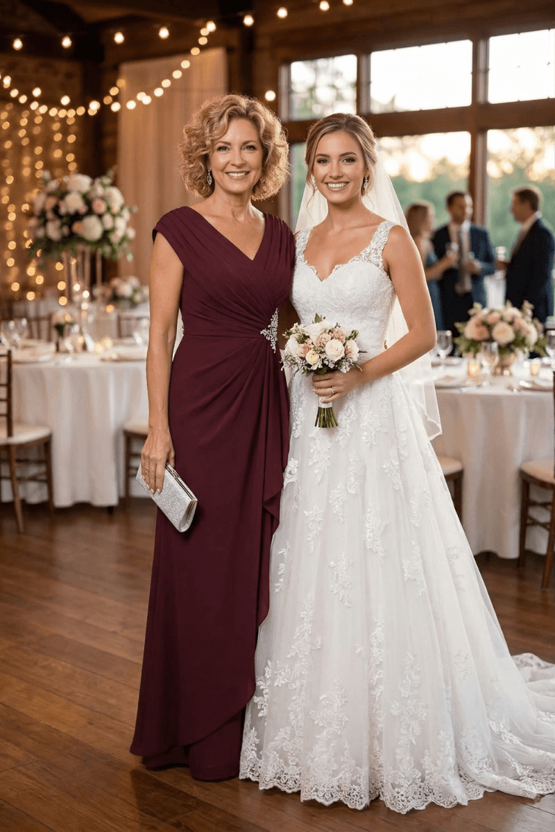 V Neck Chiffon Formal Dress for Mother of the Bride